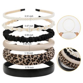 Headbands for Women Non Slip White Pearl Headbands for Women's Hair Trendy Padded Head Bands for Girls Fashion Elastic Hair Accessories 6 Pcs
