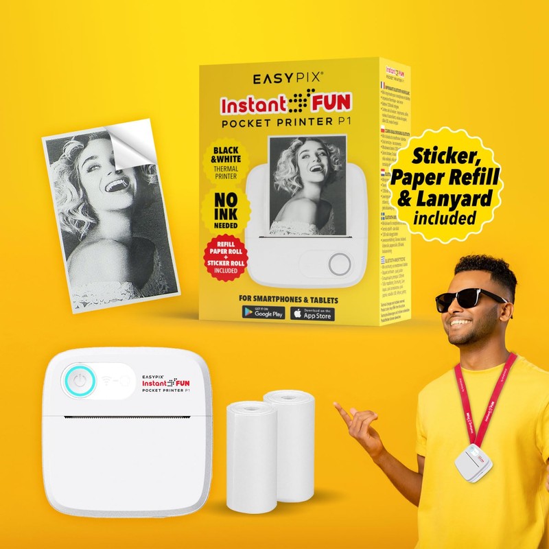 Easypix InstantFUN Pocket Printer P1 Mobile Mini Printer, Black and