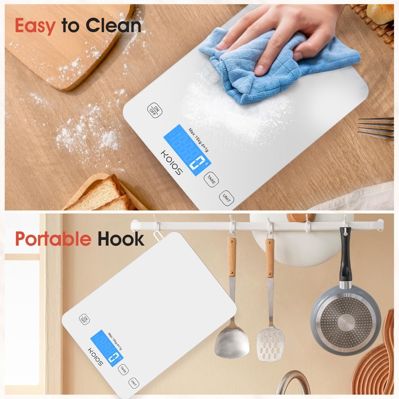 KOIOS Kitchen Scale, 33lb/15kg Digital Food Scales Weight in Grams