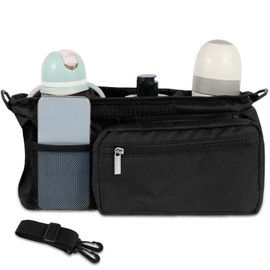LGHWKETH Baby Stroller Organizer with 2 Cup Holder Waterproof Oxford Stroller Caddy Organizer with Detachable Pocket Adjustable Shoulder Strap Stroller Organizer Portable for Travel