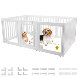 BUMUBI Dog Playpen Fence Clear Acrylic Pet Puppy Foldable Kennel for Small Dogs Plastic Puppy Enclosure for Cat Rabbit Indoor Whelping Box for Dogs with Gate (7 HDPE Panels+3 Transparent Panels)