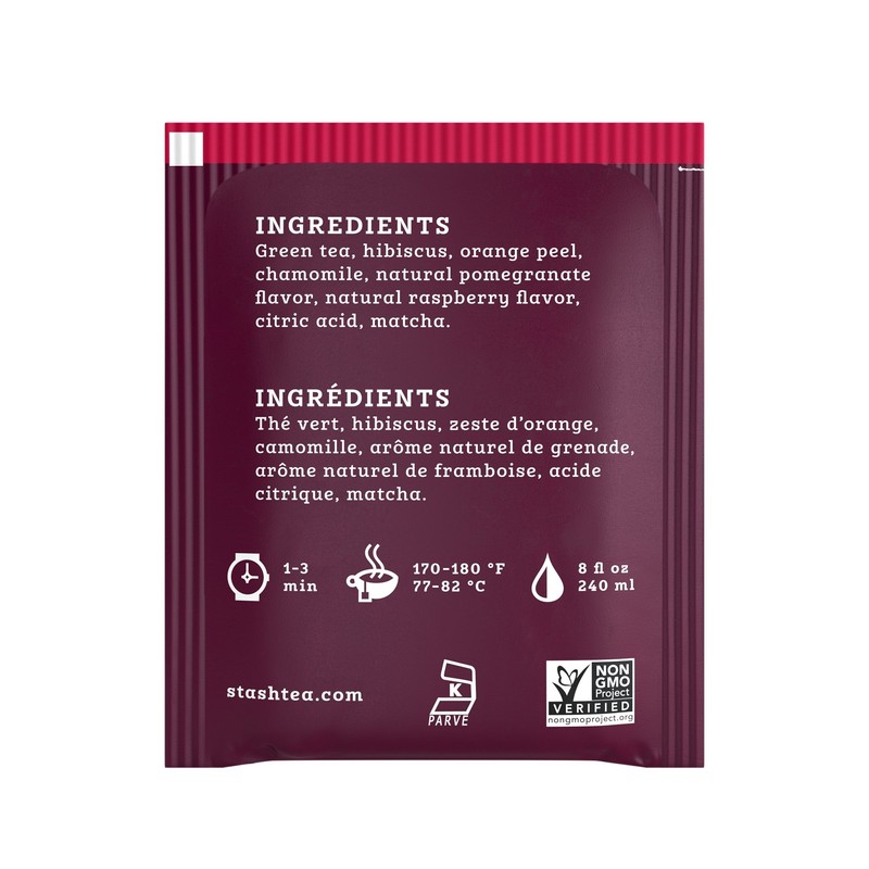 Stash Tea Pomegranate Raspberry Green Tea - Caffeinated, Non-GMO Project