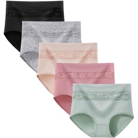 Xaanelr Women's Underwear Cotton High Waisted Full Coverage Briefs Soft Breathable Panties Multipack (as1, alpha, x_l, Multi - a04-5 Pack)