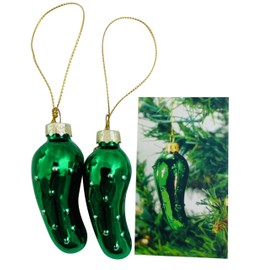Pickle Ornament Blown Glass Tree Christmas Decoration Set Boxed with Story Cards, Pack of 2
