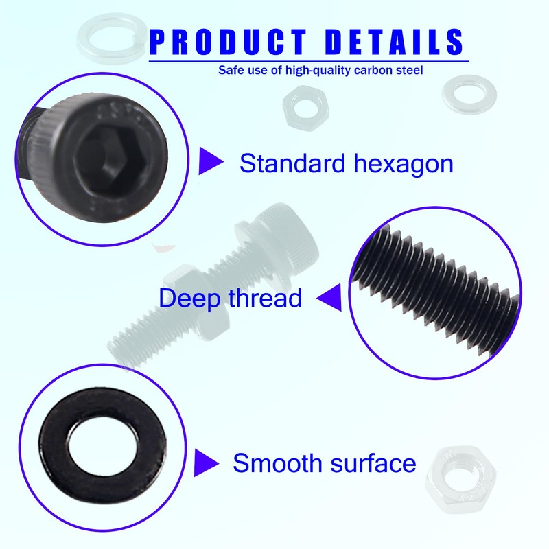 HVDHYY M5 M6 M8 Nut and Bolt Set Black Hex