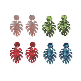 Fashion Acrylic Statement Palm Leaf Earrings Resin Tropical Plant Monstera Leaves Drop Dangle Earrings Jewelry For Women(4 pairs)