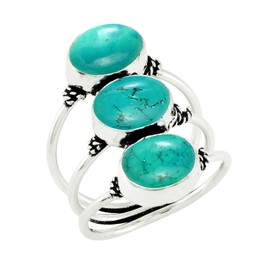 925 Silver Plated 8.65Cts Natural Turquoise Ring Size 6.5 For Women, Green Stone December Birthstone Ring Jewelry Gift For Women Mom Wife
