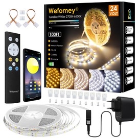 LED Strip 30 m, Warm White 2700 K - 6500 K Dimmable, LED Strip Warm White Cool White 24 V Flexible DIY LED Strip with App Control, Remote Control, Power Supply, LED Light Strip for Home Kitchen
