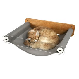 PETCOMO Cat Hammock Wall Mounted, Wooden Kitty Wall Furniture, Stable Shelves Floating Cat Perches for Sleeping, Playing, Climbing and Lounging - MK2012A