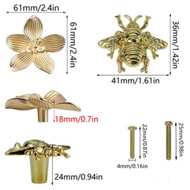 Flower Drawer Knobs Bee Cabinet Knobs Dresser Knob Furniture Kitchen Cupboard Drawer Pulls Handles for Wardrobe Door Pulls 8 Pcs(Gold)