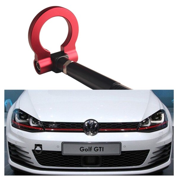 Dewhel JDM Aluminum Track Racing Front Rear Bumper Car Accessories Auto Trailer Ring Eye Towing Tow Hook Kit Red Screw On For Volkswagen MK7 VII Golf GTi 2015-Up