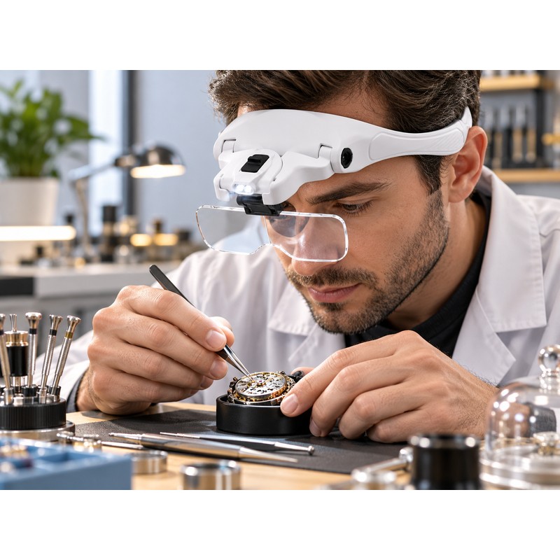 LED Head Magnifier with 5 Interchangeable Lenses for Jewelry Repair