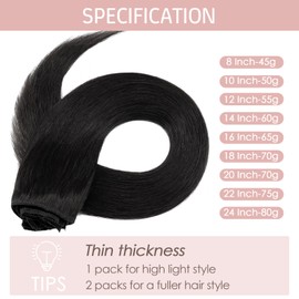 Silk-co 8 PCS Hair Extensions Clip in Hair Extension #01 Jet Black Real Remy Straight Hair Extensions 10"-50g Basic Thickness-Thin Weft