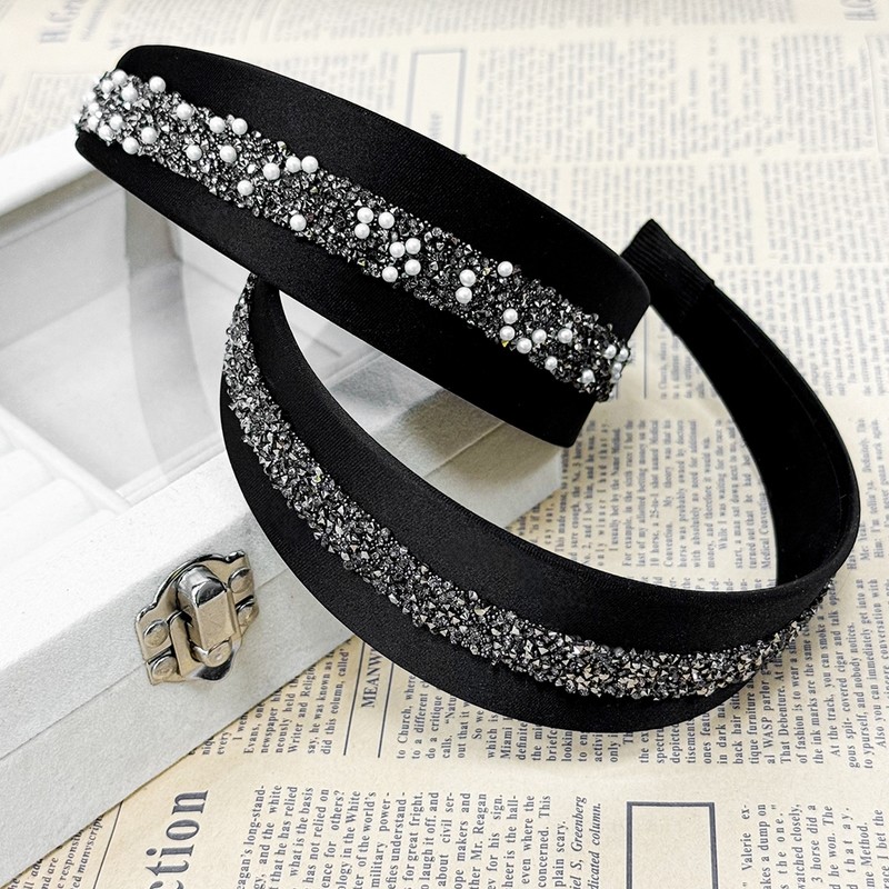 (2 types) Burnaby Stone Crystal Black Wide Hairband Wide Headband