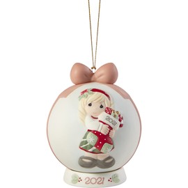 Precious Moments 211003 You Fill Me with Christmas Cheer 2021 Dated Bisque Porcelain Ball Ornament, White