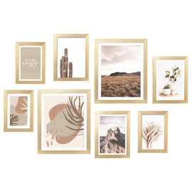 ArtbyHannah Gold Picture Frames Collage for Wall Decor, Gallery Wall Set of 8 Pack, Neutral Wall Decor for Home Living Room with Assorted Size