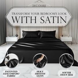 DECOLURE Satin Sheets Twin Set 4pcs - Comfy Hotel Luxury Silk Feel Satin Bed Sheets Twin- Elegant Silky Soft Twin Size Satin Bed Set, Wrinkle-Free Twin Black Satin Sheets with Deep Pocket Twin (Black)