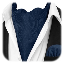 HISDERN Ascot Ties for Men Paisley Floral Ascot and Pocket Square Set Classic Self Tie Mens Cravat Handkerchief for Wedding, A11-navy Blue, One Size