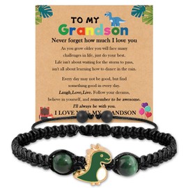 QianSiLi Grandson Gifts For Boys Dinosaur Charm Bracelets For Boys Birthday Valentine'S Day Christmas Gifts For Grandson - Black
