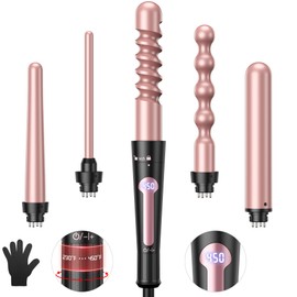 USHOW Curling Iron, Curling Wand Set, Instant Heat Up Hair Curler with Interchangeable Tourmaline Ceramic Barrels 0.35" to 1.25"