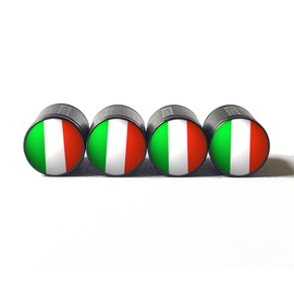 Italy Flag Tire Valve Stem Caps - Black Aluminum - Set of Four