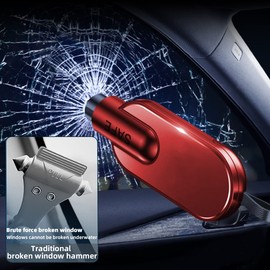 CGEAMDY Car Escape Tool, 2-in-1 Seatbelt Cutter and Window Breaker, Emergency Seat Belt Cutter and Window Hammer, Emergency Keychain Glass Breaker for Land and Underwater (Red)
