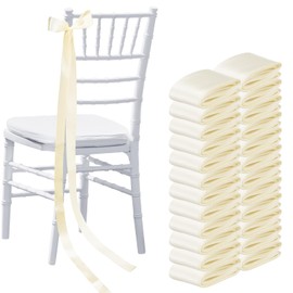 Daifunli 24 Pcs Wedding Bows Aisle Decorations Satin Bows for Chairs Decorative Ribbons Sashes for Pew Back Elegant Ceremony Ribbons for Wedding Background Aisle Decor(Ivory White)