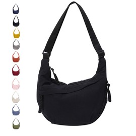 GoPaw Women's Half Moon Shoulder Bag, Hobo Halfmoon Bag, Crossbody Moon Bag with Adjustable Shoulder Strap, Women's Half Moon Bag, black