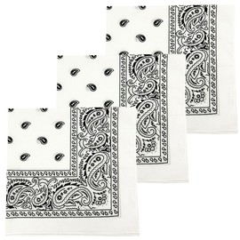 MDSTYLE Extra Large Bandana 27” x 27” 100% Cotton for Men & Women Paisley Handkerchief Headband Scarf Jumbo Bandanas (White 3pcs)
