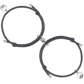 Gleamart Magnetic Couple Bracelets Mutual Attraction Braided Rope Bracelet Set for Women Men Gray