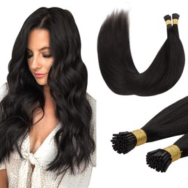 DOORES I Tip Human Hair Extensions, Natural Black 50g/50s 20 Inch, Invisibles Extensions Real NaturalRemy Human Hair Cold Fusion Straight