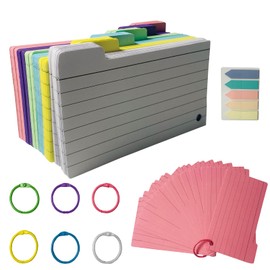 ZACHMEST 300 PCS 6 Colors Index Cards, 3 x 5 Inch Punched Colorful Flash Cards with 6 Binder Rings & 100PCS Sticky Note, Ruled Note Cards for Home School Office