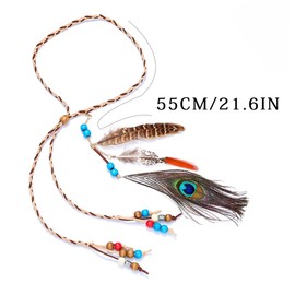 Zoestar Boho Feather Headband Vintage Hippie Headpiece Indian Beaded Head Chain Festival Hair Jewelry for Women and Girls