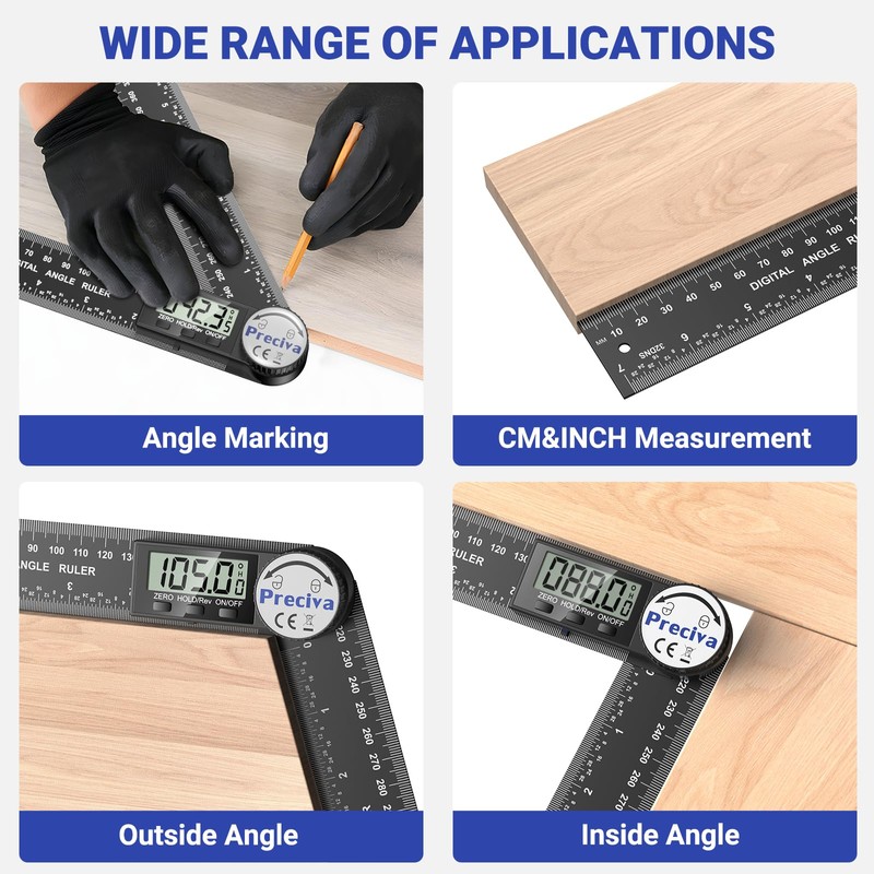 Preciva Digital Angle Finder Tool, 400mm Length Ruler Protractor, Internal