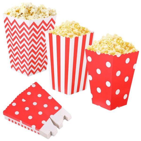 EUIOOVM Popcorn Boxes 24Pcs Plastic Paper Popcorn Bucket Cardboard Popcorn Bags Mini Sweets Candy ContainersStriped wave Birthday Party Box for Halloween Movie Nights Carnival Parties Theater Kids