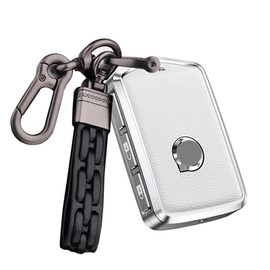 ontto Car Key Case Key Cover Fits Volvo S60 S90 XC40 XC60 XC90 V60 V90 S60 S90 T5 T6 T8 Polestar 1 2 Remote Control Key Fob Metal Leather Key Protection Case 4 Button B White