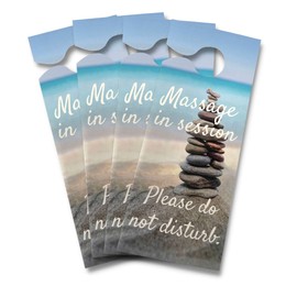 Massage in Session Door Handle Hang Sign | 5 Pack | 3.5 x 8.5" inches Large Door Hang Tag Size | Massage Therapy Supplies | Massage in Session Sign | Beach Design