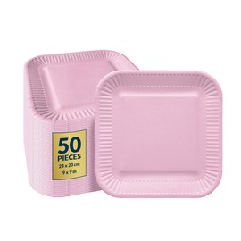 PAW - Baby Pink Disposable Paper Plates (9 Inch, 50-Pack), Soak Proof Party Plates for Baby Shower, Gender Reveal, Hen Party, Picnic, Dinnerware Pink Design