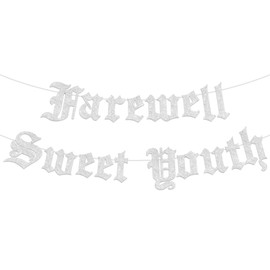 Farewell Sweet Youth Silver Banner Gothic Farewell Sweet Youth Decorations Glitter Funeral Birthday Banner for Women 20th 30th 40th Birthdays Party Death to My Youths Funny Birthday Decor Supplies