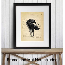 The Raven - Edgar Allan Poe Vintage Wall Art Decor Set - Rustic Retro Home, Apartment or Office Decoration Picture for Living Room, Bedroom - Gift for Goth and Steampunk Fans