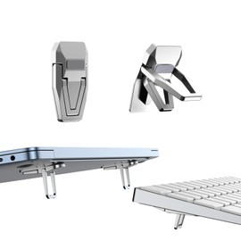 PONICOR Zinc Alloy Computer Keyboard Stand for Desk, Foldable Keyboard Riser with 2 Angle Adjustable, Self-Adhesive Invisible Laptop Stand for Desk (2pcs Silver)