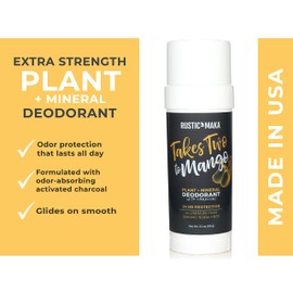 Rustic MAKA Natural Deodorant, Takes Two To Mango (Mango + Lime), Free of Aluminum, Baking Soda & Parabens, Activated Charcoal + Magnesium, Continuous Odor Control