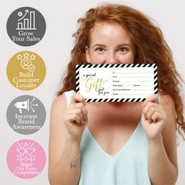 Hadley Designs 25 Gold Blank Gift Certificate Cards Vouchers For Holiday, Birthday, Small Business, Restaurant, Spa Beauty Makeup Hair Salon, Wedding Bridal, Baby Shower Cash Money Printable (4x9)