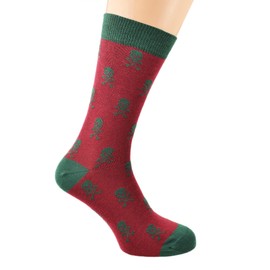 Skull Pattern Cotton Socks, Burgundy and Green, Adult Unisex, UK Size 5-12