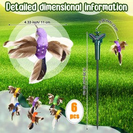 GlikCeil 6 Pcs Solar Battery Powered Fluttering Hummingbird Solar Garden Stakes Wobble Humming Bird Garden Decor Humming Birds Yard Decorations for Landscape Outside Patio, Multicolor