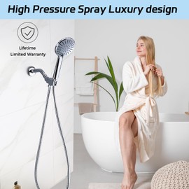 5-Setting High Pressure Handheld Shower Head with Anti-Clog Nozzles, 5.1-Inch Chrome Detachable Showerhead Set, 59-Inch Stainless Steel Hose, and Adjustable Wall & Overhead Brackets