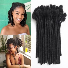 Loc Extension Human Hair 0.8cm Width 8inch 30 Strands 100% Full Handmade Permanent Dreadlock Extension Human Hair for Women/Men/Girl Can Be Dyed Bleached Curled (0.8cm,8Inch,30Strands， Natual Black)