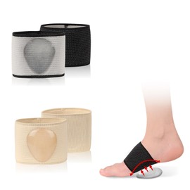 Oykrueats 2 Paar Fußbandage Mittelfuß Pad,Flexibel Mittelfuss Bandage Mit Weich TPE Pads,Dehnbar Bequem Atmungsaktiv Fußgewölbe Bandage,Spreizfußbandage,für Frauen Männer(Schwarz und Beige)(L)