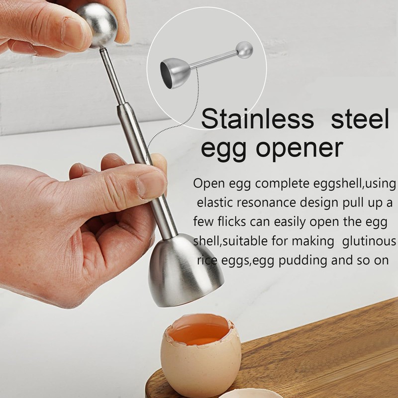 Stainless Steel Eggshell Opener with Egg Spoon, Egg Cracker Topper