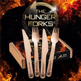 Hunger Forks Disposable Cutlery Set with Iconic Hunger Games Quotes | 48pcs Birthday Party Supplies, Decorations, Favors | 24x Forks 'n Knives